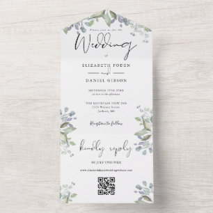 Invitation Tout En Un Verdure Foliage Élégant Script QR Code Mariage
