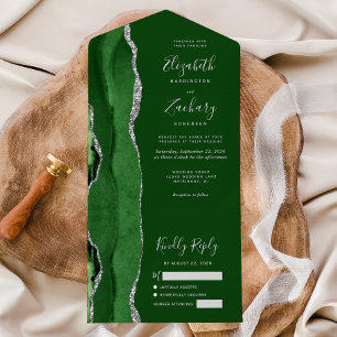 Invitation Tout En Un Vert Chasseur Mariage Noces Agate Argent