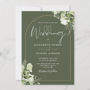 Invitation Tout en Un Vert feuillage Arc Doré Mariage Vert Ol