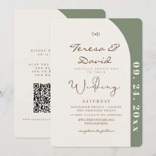 Invitation Tout en Un Vert Sauge & Crème Moderne  Mariage