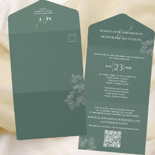 Invitation Tout En Un Vert simple moderne QR Code RSVP