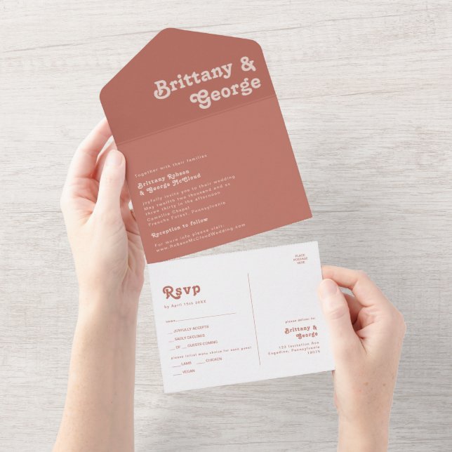 Invitation Tout En Un Vibes rétro simples | Vieux sceau Rose et envoi (Déchirure)