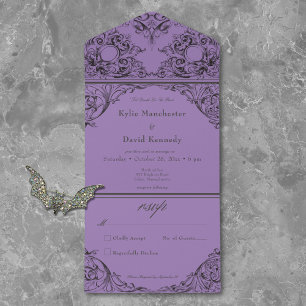 Invitation Tout En Un Victorien Til Death Noir Violet Mariage Pas de dîn