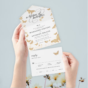 Invitation Tout En Un Vie des papillons Élégant Mariage romantique