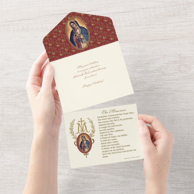 Invitation Tout En Un Vierge religieuse Marie Guadalupe Anniversaire flo (Déchirure)