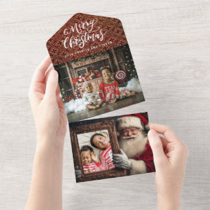 Invitation Tout En Un Vieux Monde Père Noël Holding Portrait   Luxe Two 