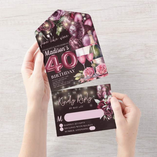 Invitation Tout En Un Vin de luxe 40e anniversaire Rsvp (Déchirure)