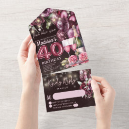 Invitation Tout En Un Vin de luxe 40e anniversaire Rsvp