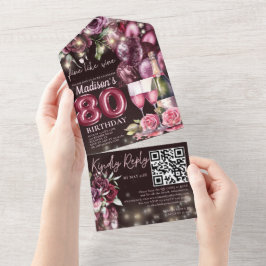 Invitation Tout En Un Vin fin 80e Anniversaire Rsvp QR Code