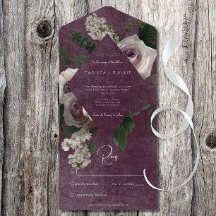 Invitation Tout En Un Vin floral moderne rose et blanc foncé Pas de dîne