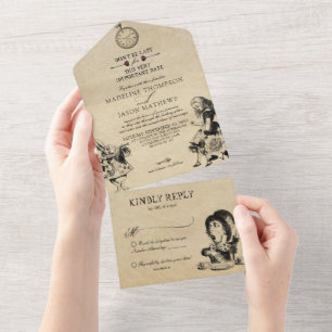 Invitation Tout En Un Vintage Alice au pays des merveilles Mariage origi