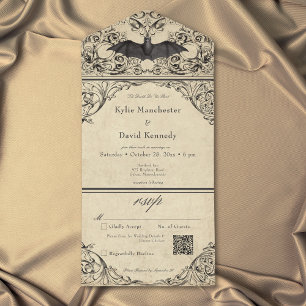 Invitation Tout En Un Vintage Chauve-Souris Jusqu'à la Mort Noir Parchem