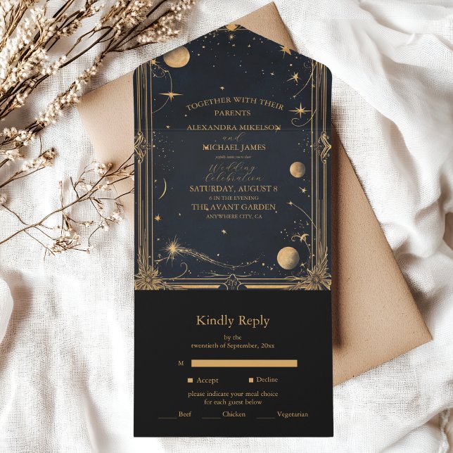 Invitation Tout En Un Vintage étoile de lune céleste Mariage (Créateur téléchargé)