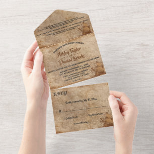 Invitation Tout En Un Vintage Retro Old Map Voilier Mariage classique