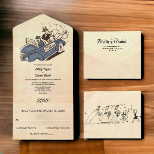 Invitation Tout En Un Vintage Retro Vieux Marié Couple les années 50 Mar