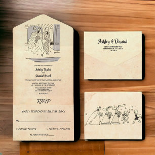 Invitation Tout En Un Vintage Retro Vieux Marié Groom Comique Rustique M
