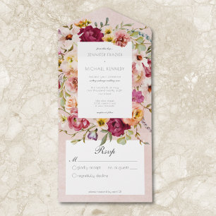 Invitation Tout En Un Vintage rose jaune Floral rose Mariage Non Dîner