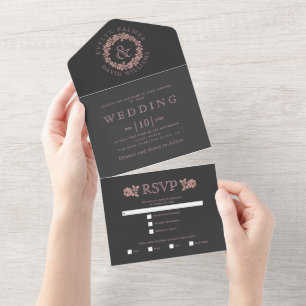 Invitation Tout En Un Vintage rose or rose charbon gris mariage tous