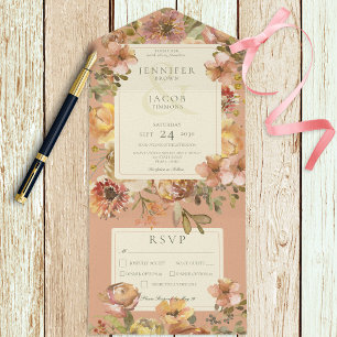 Invitation Tout En Un Vintage rouille florale tout en un
