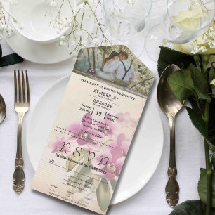 Invitation Tout En Un Vintage Style violet orchidée photo Site Web de co