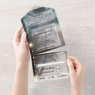 Invitation Tout En Un Vintage tropical Sparkle Beach Palm Tree Mariage