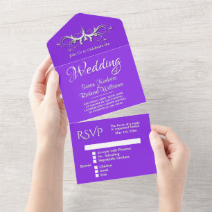 Invitation Tout En Un Violet bleu et tricot blanc avec Mariage Rsvp