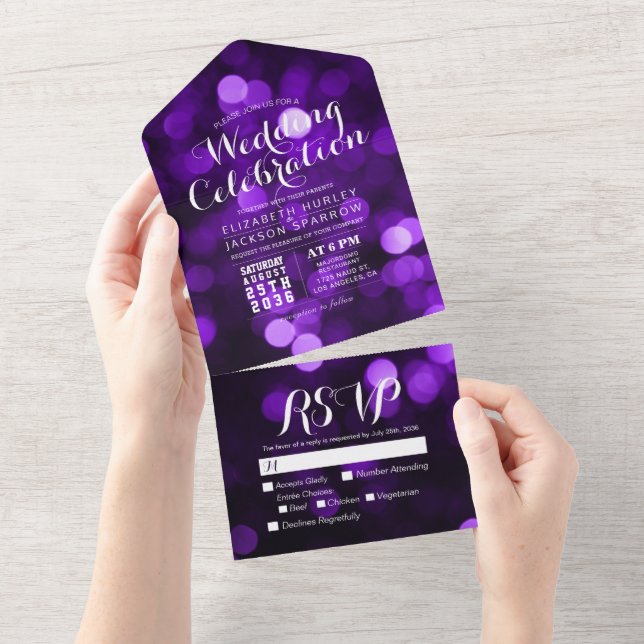 Invitation Tout En Un Violet Bokeh Éclairage de Parties scintillant Boke (Déchirure)