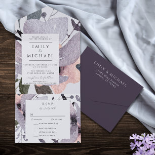 Invitation Tout En Un Violet Gras Abstrait Floral Mauve