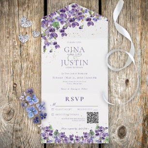 Invitation Tout En Un Violettes violettes violettes rustiques or Sparkle
