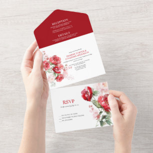 Invitation Tout En Un Vivid Red Roses Mariage