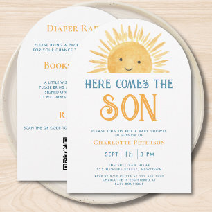 Invitation Tout En Un Voici Le Fils Code QR Baby Shower