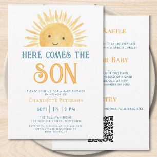 Invitation Tout en Un Voici le Fils Garçon Baby Shower