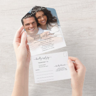 Invitation Tout En Un Votre photo Simple Moderne Chaîne Lumières Mariage