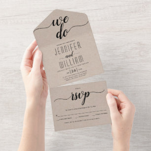 Invitation Tout En Un "We do" élégant script calligraphie kraft mariage