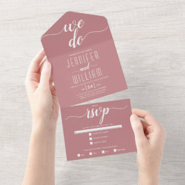 Invitation Tout En Un "We do" rose poussiéreux mariage de calligraphie
