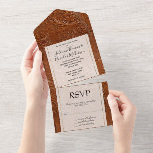Invitation Tout En Un Western Cowgirl Cowboy Tan Brown Bohème