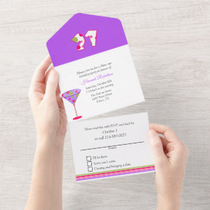 Invitation Tout En Un Whimsical Martini Glass 21e fête d'anniversaire