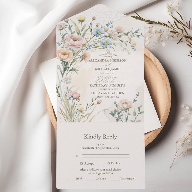 Invitation Tout En Un Whimsical Pastel Wildflower Wedding (Créateur téléchargé)