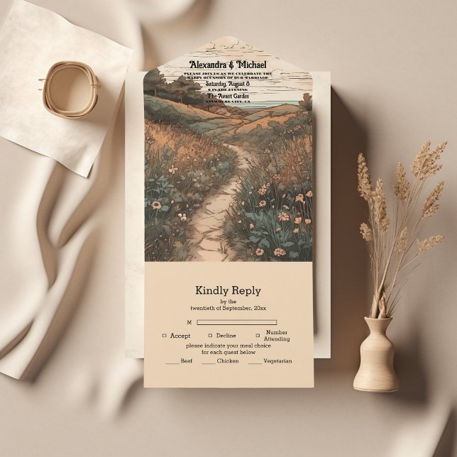 Invitation Tout En Un Whimsical Rustic Fleur sauvage Meadow Mariage (Créateur téléchargé)