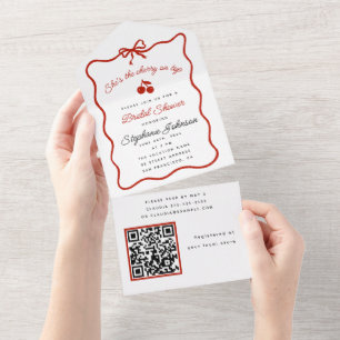 Invitation Tout En Un Whimsy Red Elle est la cerise sur la Fête des mari