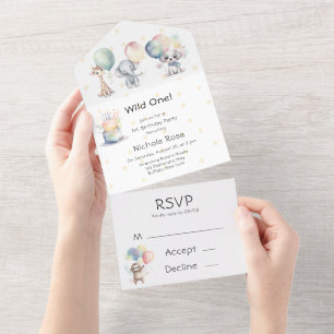 Invitation Tout En Un Wild One Animaux 1er. Fête d'anniversaire