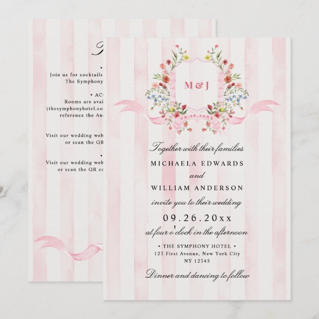 Invitation Tout en une aquarelle Régence Crest QR Mariage (Devant / Derrière)