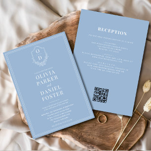 Invitation Tout en une crête Dusty Blue QR Code Mariage
