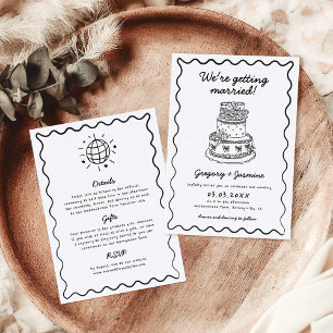 Invitation Tout en une main tiré Whimsical Quirky Mariage