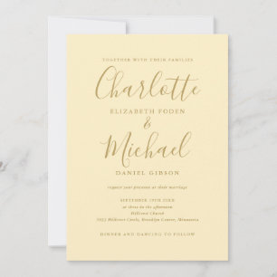 Invitation Tout En Une Tasse À Beurre Jaune Et Mariage Or