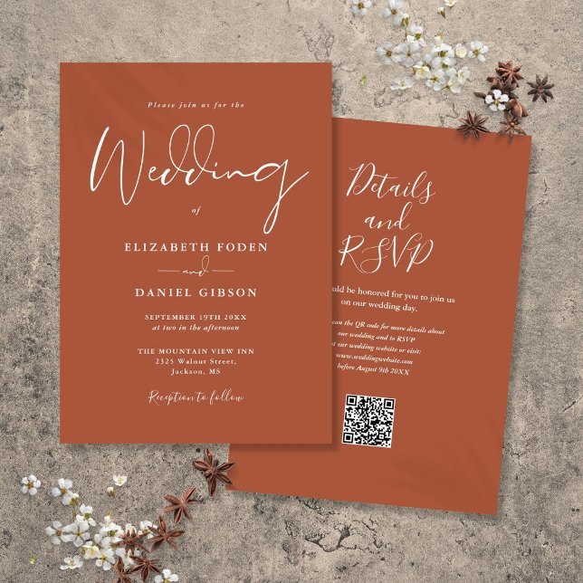 Invitation Tout en une Terracotta QR Code Mariage (All In One Terracotta QR Code Wedding Invitation)