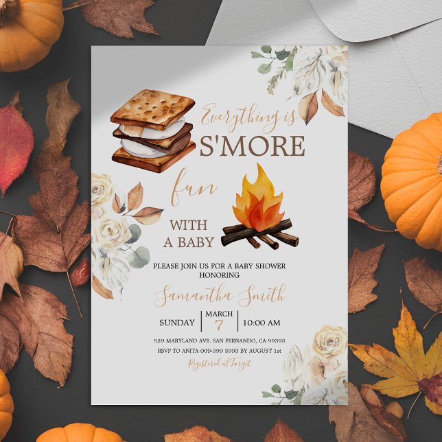 Invitation Tout est S'more Fun Blanc Floral Baby shower (Créateur téléchargé)