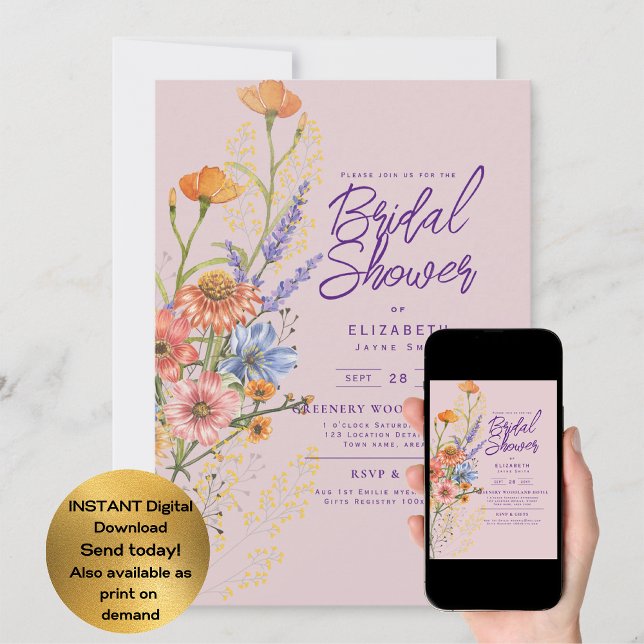 Invitation TOUT ÉVÉNEMENT Boho Fête de Jardin aux Fleurs Sauv (Créateur téléchargé)