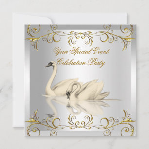 Invitation Tout événement cygnes or blanc élégant fête