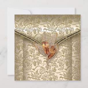 Invitation Tout événement élégant damas caramel crème beige o
